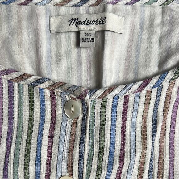 Madewell Striped Crewneck Button Front Tiered Mini Dress Cotton Size XS - Picture 2 of 6